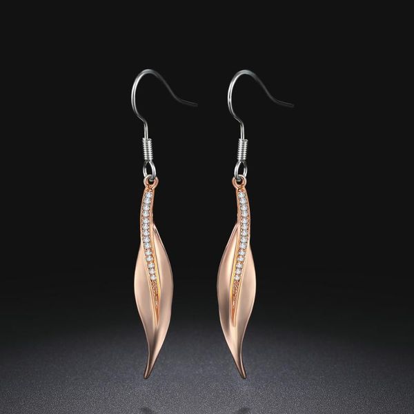 

double fair 2020 new fashion fairy & style rose gold color leaf drop earrings for women with cz stone charm jewelry dfe395, Silver
