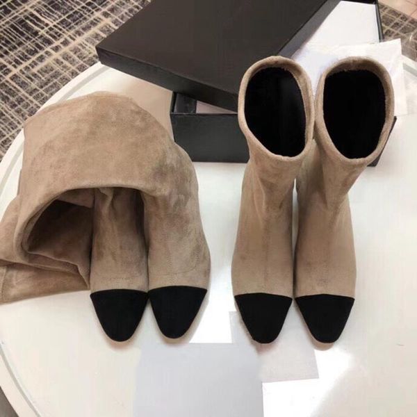 

2020 замша кожа обувь med пятки женщин сапоги квадратный каблук круглый toe ботинки зимние новая мода pure black обувь 34-40