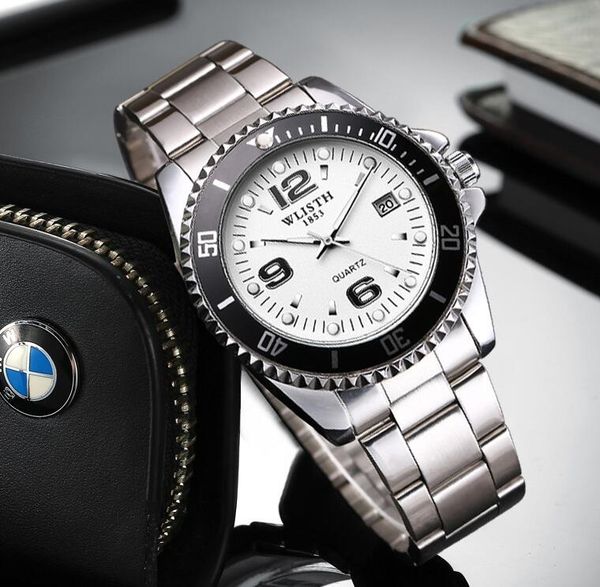 

wlisth white fashion calendar glow steel watches with watches for menfluted bezel luxury mens watches, Slivery;brown