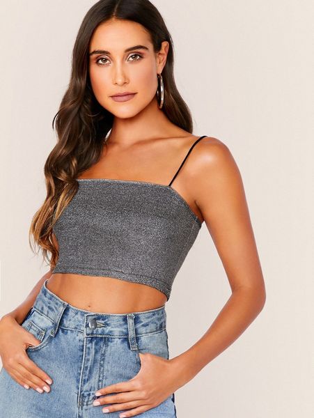 

glitter crop cami r9n6#, White
