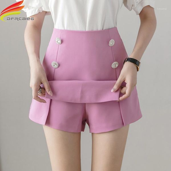 

2020 autumn women's shorts new arrival double buttons zipper up black white or pink shorts skirts slit elegant short femme1, White;black