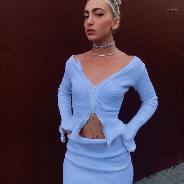 

wannathis white black zip up t-shirt ribbed knitted long sleeve strech irregular casual women autumn 2019 streetwear1