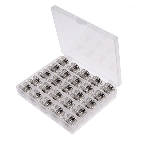 

25pcs clear empty bobbins spool metal case with 25 grid storage case box for brother janome singer elna sewing machine reels1, Black