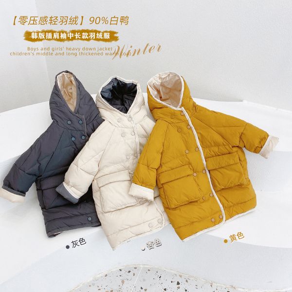 

mid long down 2020 winter new baby's raglan sleeve cotton padded jacket for children's warmth and versatile use, Blue;gray