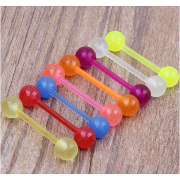 

mix 8 colors wholesales body jewelry uv acrylic 100pcs /lot tongue rings glow in dark barbell piercing opipq, Silver