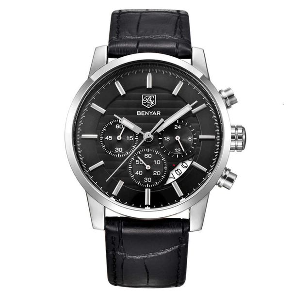 

watch binya watch quartz watch men's calendar more than 5104, Slivery;brown