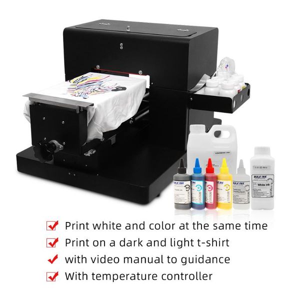 

printers multifunctional dtg printer a4 flatbed for t-shirt dark and light clothes multi color printing machine with textile ink
