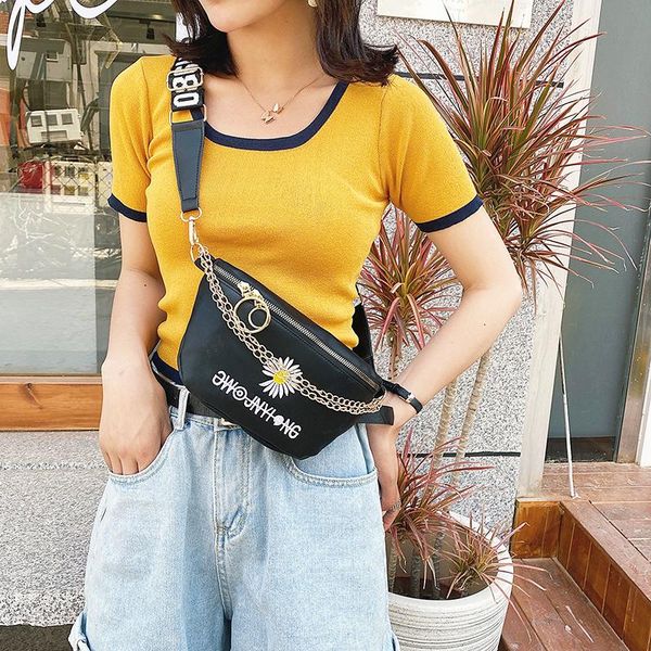 

casual chest bag for women 2020 new designer daisy embroidery waist bag belt banana shoulder messenger handbag purses