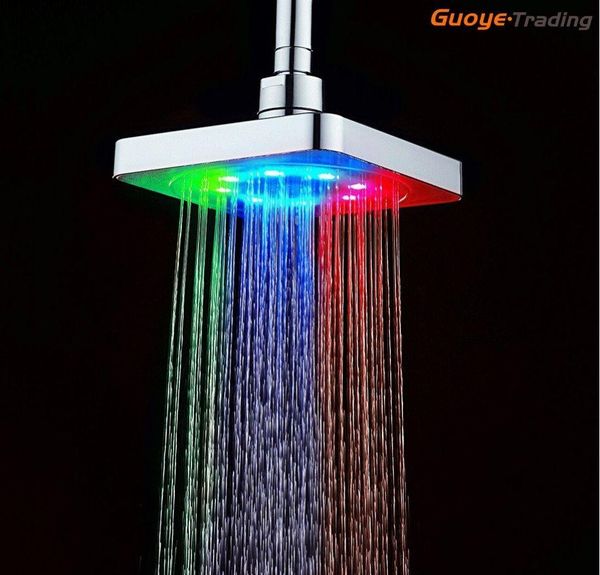 

selling temperature control romantic light bathroom shower heads 8 led lights 7 colors 6 inch square shower head wholesale made in