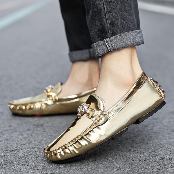 

gnome spring autumn leather shoes men luxury male shoes men's moccasins loafers breathable gold silver casual tenis masculino, Black