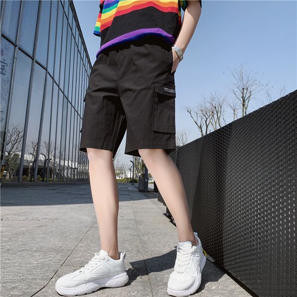 

2019 new men's casual loose shorts summer light and breathable personality capris korean ice pants, White;black