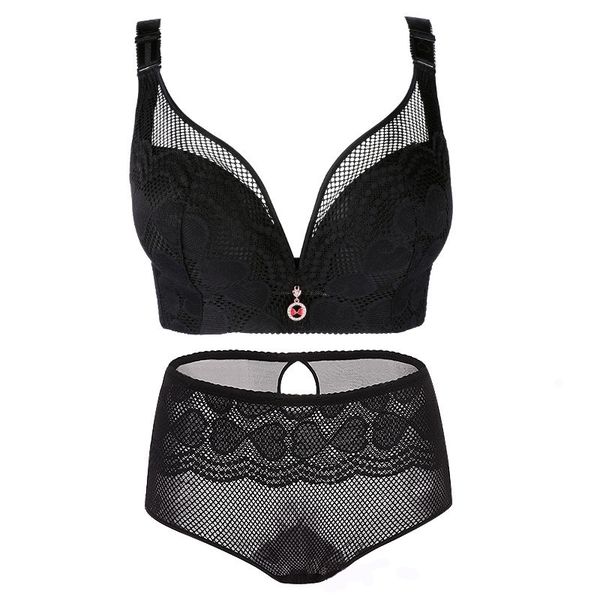 

bras briefs set for women plus size seamless lingerie panties set push up bra bralette large cup brassiere underwear d e #f y200115, Red;black