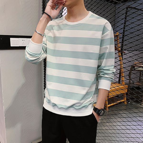 

2021 new korea o-neck sweatshirt stripe pullover autumn winter mens long sleeve shirt street fashion sweatshirts l2gc, Black