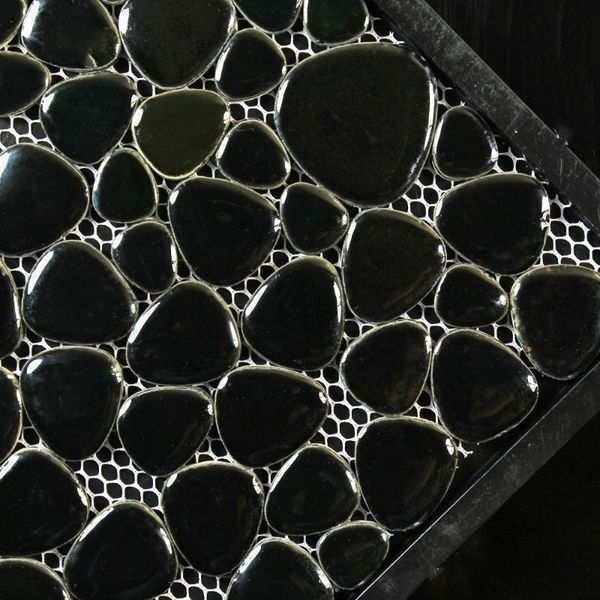 

luxury pure black glazed ceramic mosaic tiles for diy bathroom shower kitchen fireplace swimming pool floor wall tile
