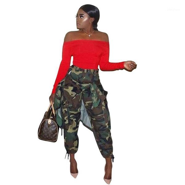 

camouflage print streetwear cargo sweatpant women fashion high waist zipper sporty trouser casual autumn side pocket pants1, Black;white