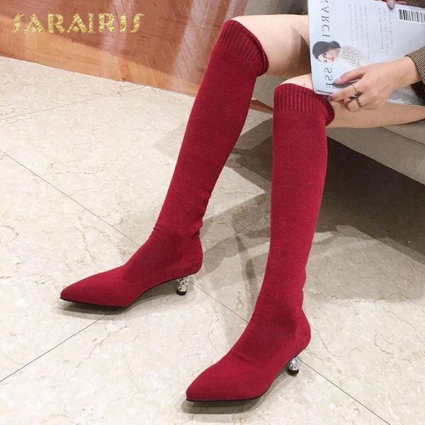 

sarairis 2020 новый дизайн toe остроконечные резинка solid over-the-knee boots женщина обувь ins dropship модные stretch сапоги дамы, Black