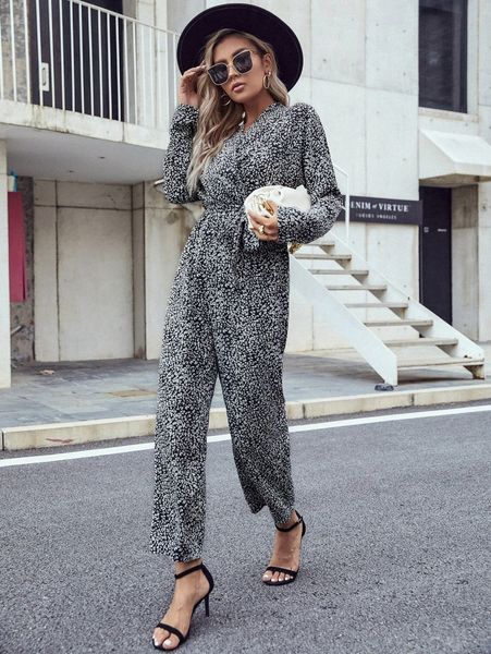 

allover print belted jumpsuit y2ko#, White