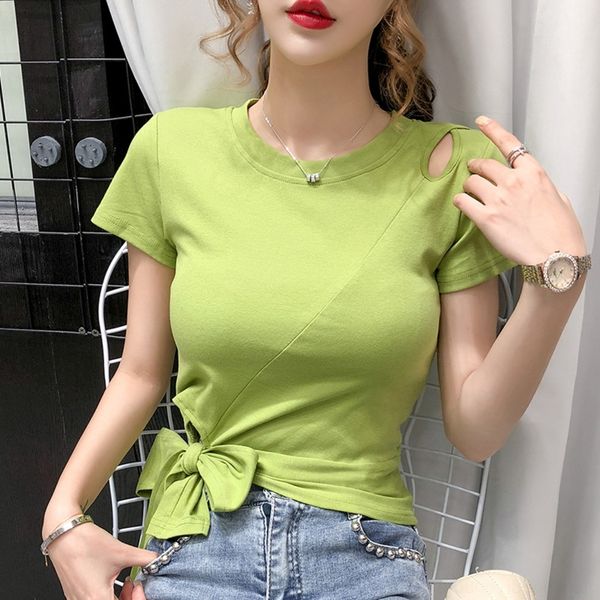 

7purw short sleeve t-shirt women's fashion 2020 summer lower korean package lower packagenew fashion t-shirt version slim solid color s, White