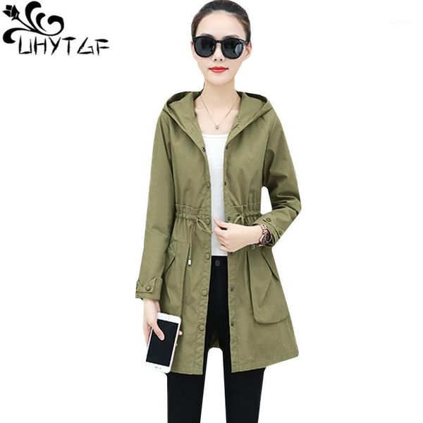 

uhytgf fashion women trench coat mid-length mid-length hooded spring autumn outerwear new lace-up slim plus size coats 14791, Tan;black