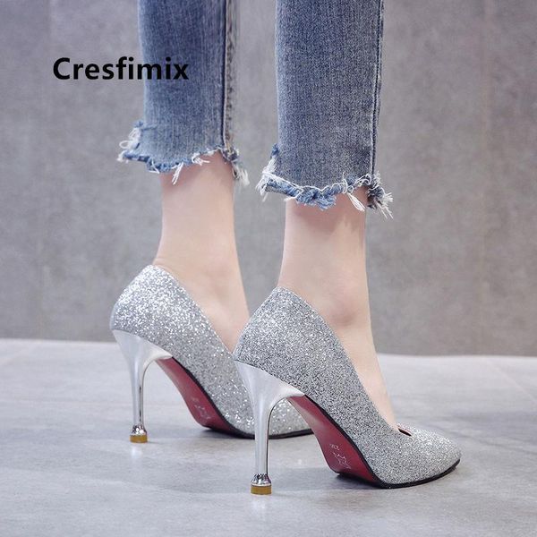 

dress shoes cresfimix bridal silver wedding heel for women golden pumps ladies zapatos a5527, Black