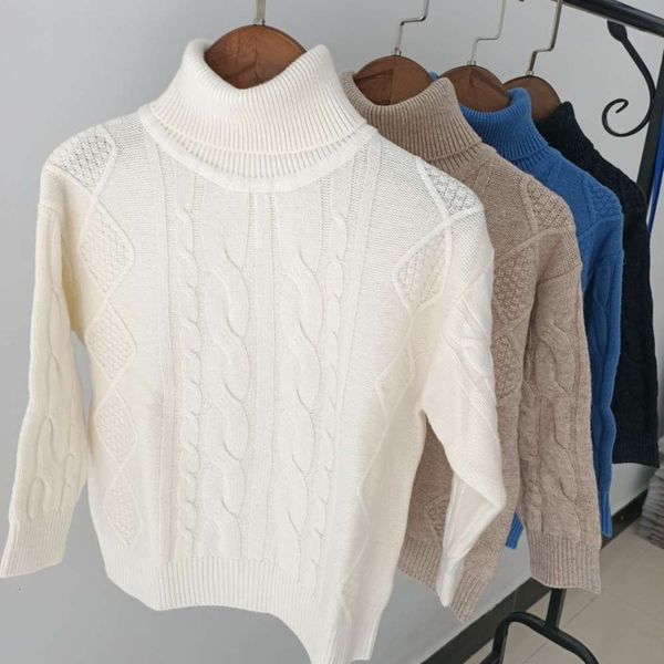 

pure new 5 woolen sweater 6 boys girls' middle and big children's 8 solid color 7-year-old high collar base coat, Blue