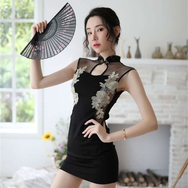 

uniform gui underwear zhi temptation erotic mh perspective cheongsam embroidery passion suit, Black;white