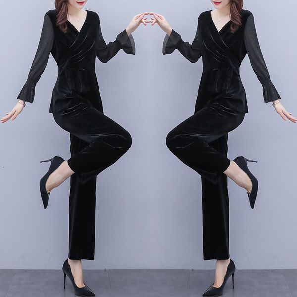 

women more size suits and velvet sets women's suit luxury piece femme defines baggy pants leg clothes kqdz, White