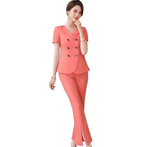

latest summer fashion women pant suit ladies black white pink 2 pieces set
