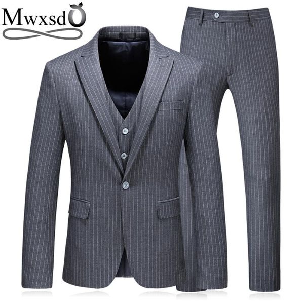 

mwxsd mens striped suits set 3 piece (blazer+vest+trouser) formal men business suit for wedding 2020 fashion male dress clothes, White;black