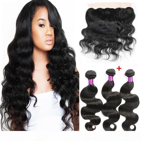

brazilian virgin hair bundles with 13x4 lace frontal wholesale vendors brazilian body wave human hair weave 3 bundles with 13*4 lace frontal, Black;brown