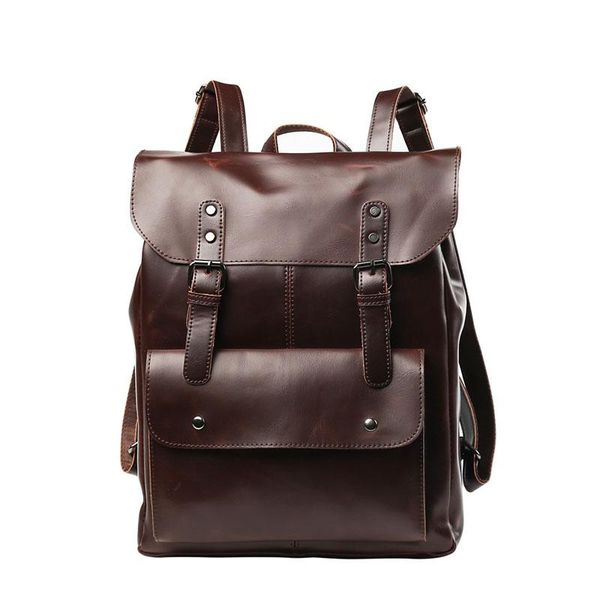

fashion men school large capacity thick leather backpack youth travel leisure male shoulder bags women backpack