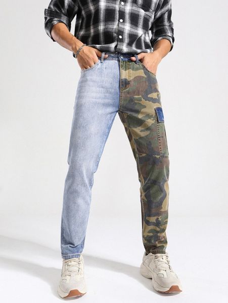 

men camo print cargo jeans q9le#, Blue
