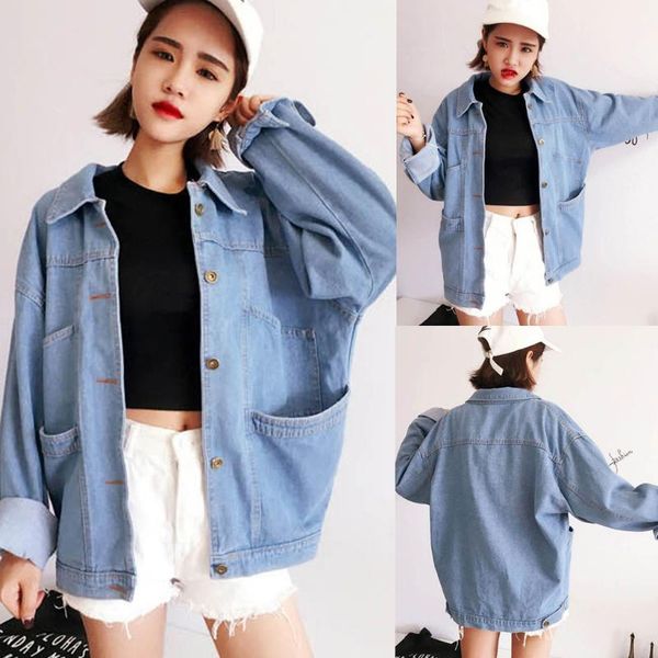 

womail denim jacket women long oversize fashion long solid color button lapel coat women casual sleeve no hood overcoat, Black;brown