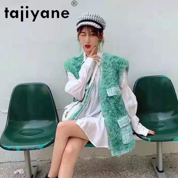 

tajiyane women's jackets 2021 fashion real wool fur coat woman vest for female korean style slim sleeveless jacket casaco tn295, Black;white