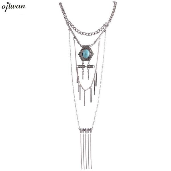 

pendant necklaces long for women layered necklace collier plastron bohemian tribal statement, Silver