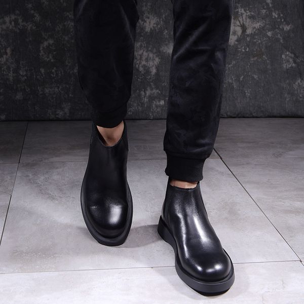 

chelsesa plus size 38-44 autumn quality split leather ankle boots male slide shoes chaussure homme ij4i, Black