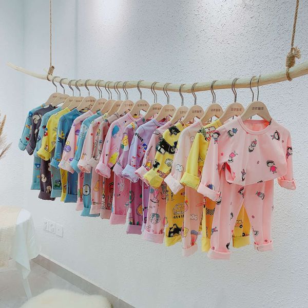 

men's women's 2020 and suit autumn new pure cotton home wear two piece set of children's printed pajamas epyp, Blue;red