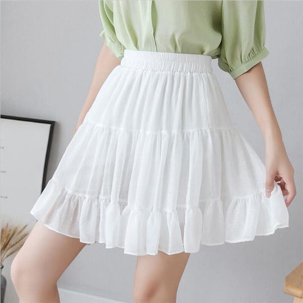 

2020 women summer autumn shorts chiffon skirt high waist pleated mini skirts sweet girl candy color skirts plus size m 7xl, Black