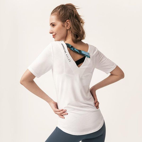 

yoga outfits women's short sleeve moisture wicking athletic shirts crop t shirt workout fitness running sportswear1, White;red