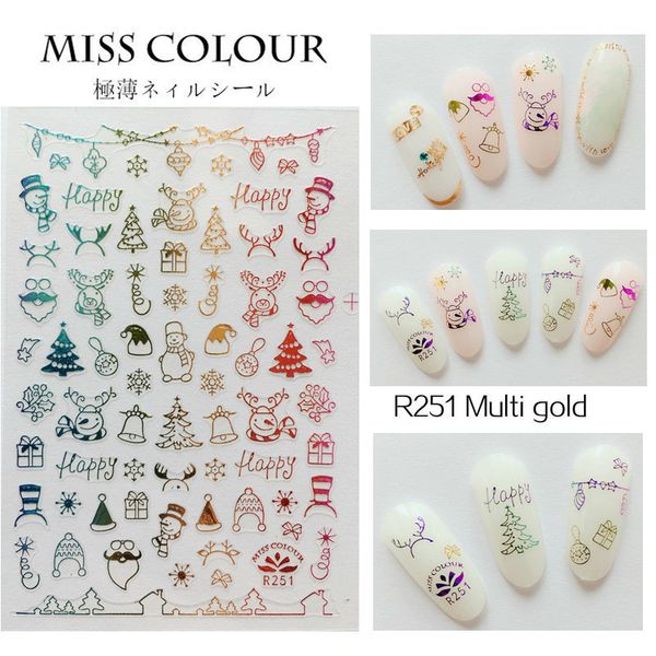 

santa stickers xmas ultra-thin adhesive christmas 1pc claus snowflake mixed nail tips decor waterproof diy wraps manicure