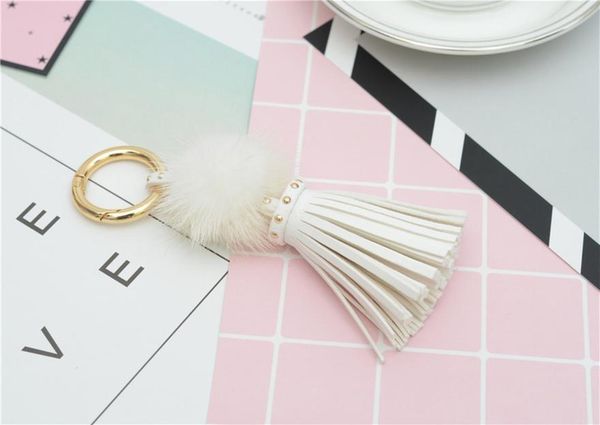 

leather tassels with mink fur ball key chain with one tassels for car keychain bag key ring jewelry eh812 h jllcka