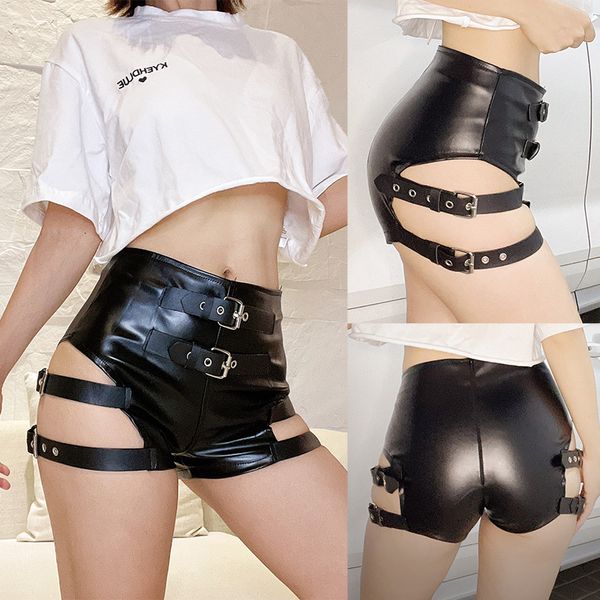 

women's pants new patent leather stretch shorts bar ds costume nightclub lead show stage costume, Black;white