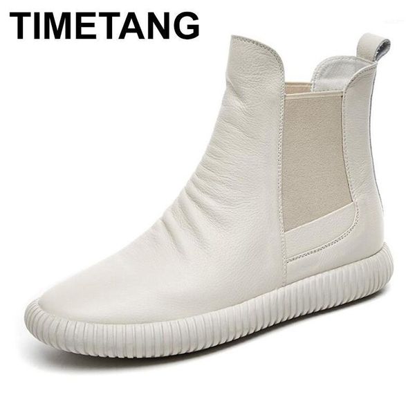 

boots timetangwinter shoes women genuine leather ankle vintage casual brand designer retro handmad1, Black