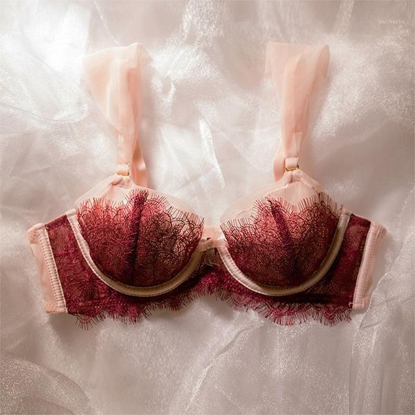

romantic lingerie lace light super thin large underwear bra suit girls bra and panty set1, Red;black