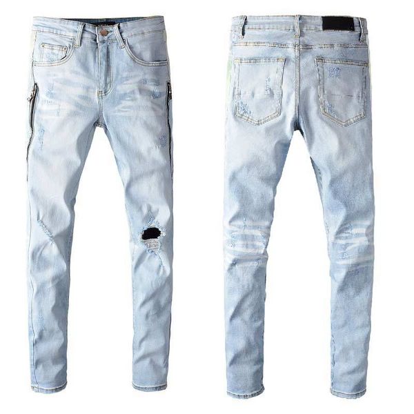 

2020 new designer brand mens jeans new fashion mens stylist black jeans skinny ripped destroyed stretch slim fit hop hop denim pants for men, Blue