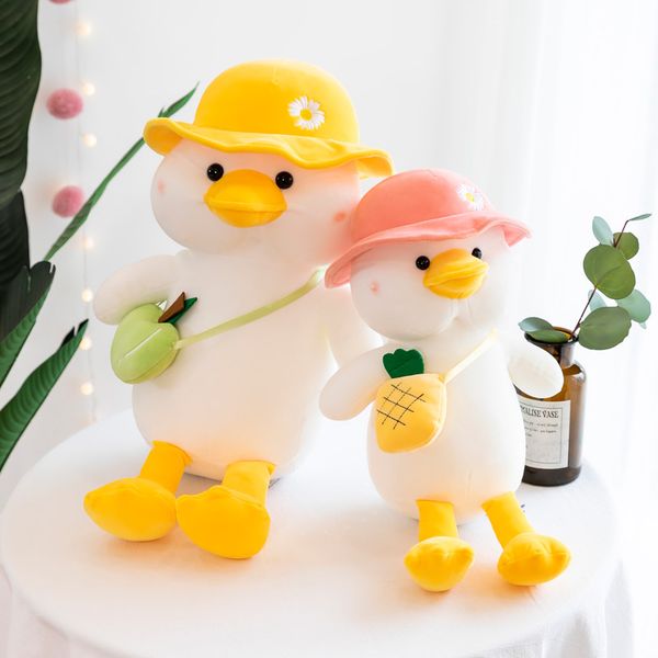 

2020 new design plush toy cute animal stuffed yellow duck with hats comforting baby for children