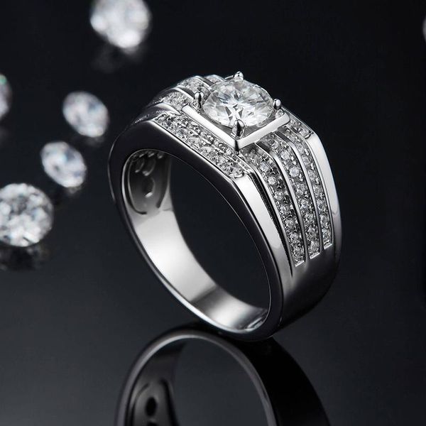 Anéis de Casamento Moda 925 Sterling Prata Anel dos homens Mossan Diamond 1 Carat Quatro Jóias de Engajamento de Garra