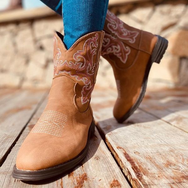 

2020 fashion embroidery cowboy boots for women autumn westerm boots retro booties women ladies shoes1, Black