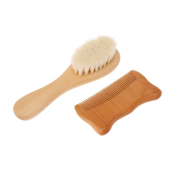 

2pcs set baby hair brush comb natural wool wooden hairbrush newborn infant comb head massager baby grooming kit w10360