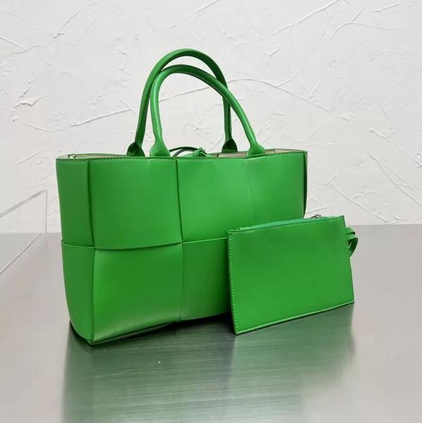 

2ps/set woven tote shopping bag classic handbag genuine leather large capacity pocket solid color women fashion shoulder bags